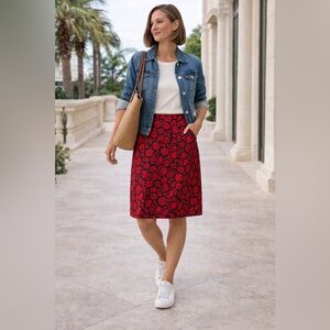 Boden Red & Black Floral Skirt with Pockets | Lined | Size 6